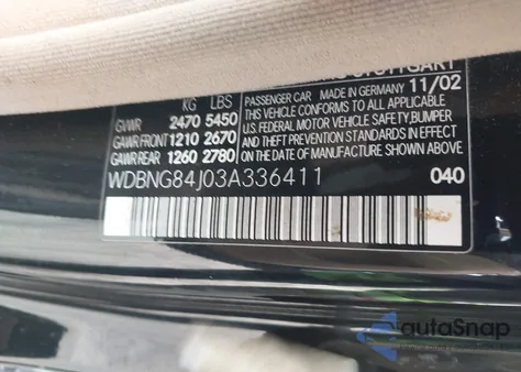 2003 Mercedes-Benz S 500 z USA, uszkodzony, nr VIN WDBNG84J03A336411